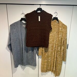 Brown Knit Vest & 2 Cardigans